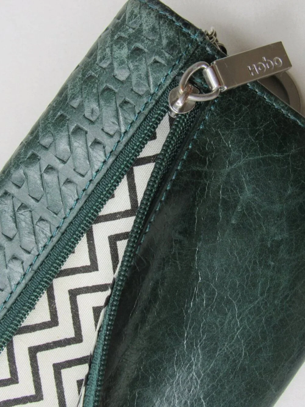 Hobo International Green Leather SADIE Woven Texture Clutch Wallet
